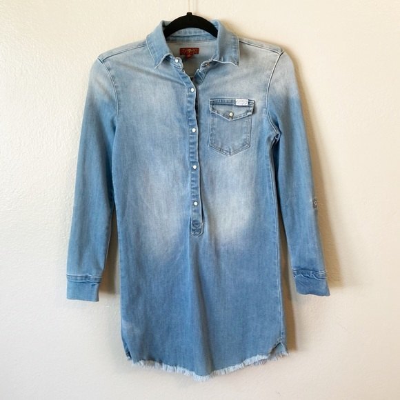 7 for all Mankind Girls Faded & Frayed Denim Dress - Picture 1 of 7